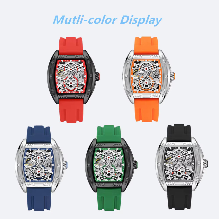 MEGIR Armbanduhr Automatik, Silber, Silikon, 44 mm, Herren - Bild 5