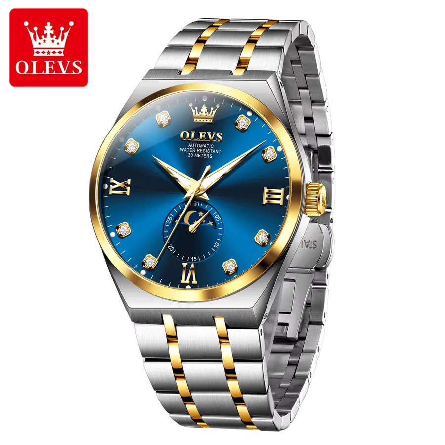 OLEVS Armbanduhr, Automatik, Mondphase, Edelstahl, Blau, Herren - Bild 3