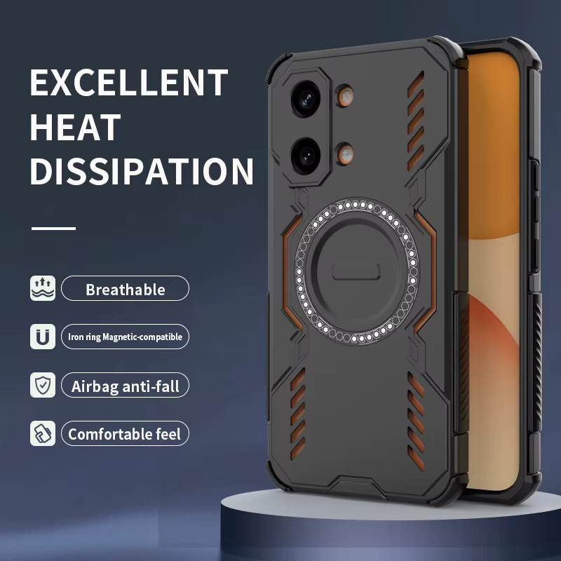 Wärmeableitende magnetische kabellose Panzer-Schutzhülle für Xiaomi Poco X8 Pro Max und X8Pro in Schwarz mit Kunststoffabdeckung an den vier Ecken - Bild 2