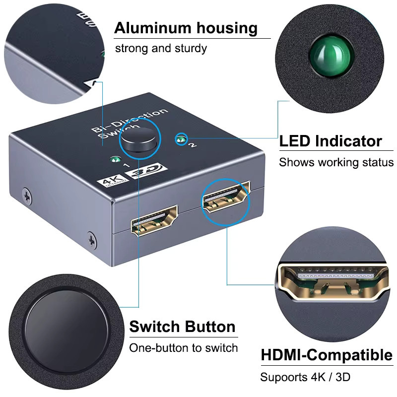 IPUMYNO Bidirektionaler HDMI Switch 4K UHD 2 in 1 / 1 in 2 Splitter in Schwarz - Bild 5