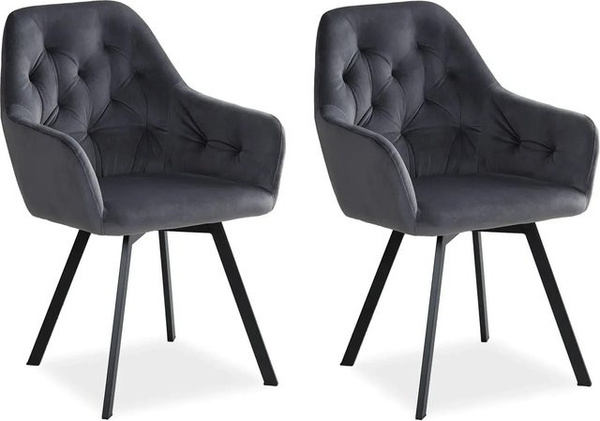 Homestyle4u 2er Set Polsterstühle drehbar in Grau mit Samtbezug und Armlehnen