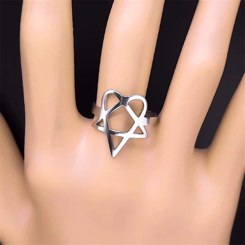 Lovely FAJA Ring Heartagram Symbol, Edelstahl, Silber, Unisex - Bild 2