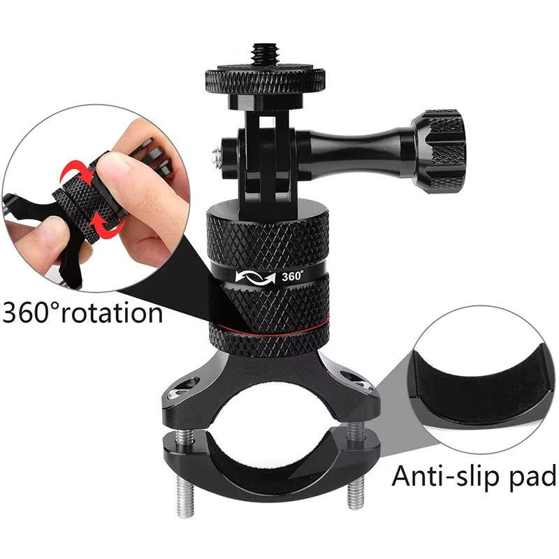 DIXSG 360 Grad drehbare Aluminium-Fahrradlenkerhalterung in Schwarz für GoPro Hero 13 12 11 10 Insta360 DJI Osmo Action Kameras - Bild 3