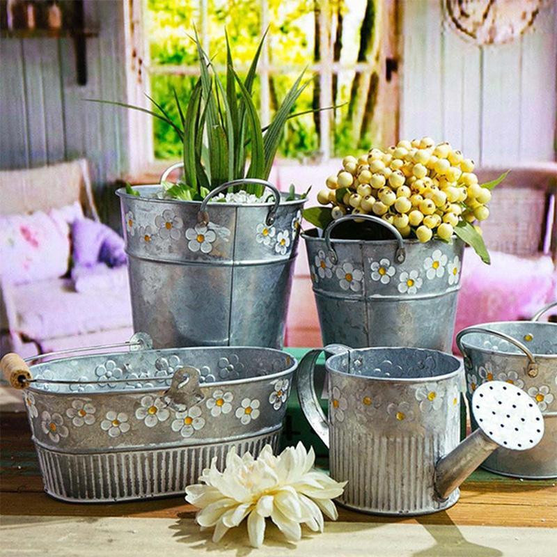 Vintage Blumentopf aus Eisen in Silber von Supermarket GO als Tischdekoration für Garten und Balkon - Bild 2