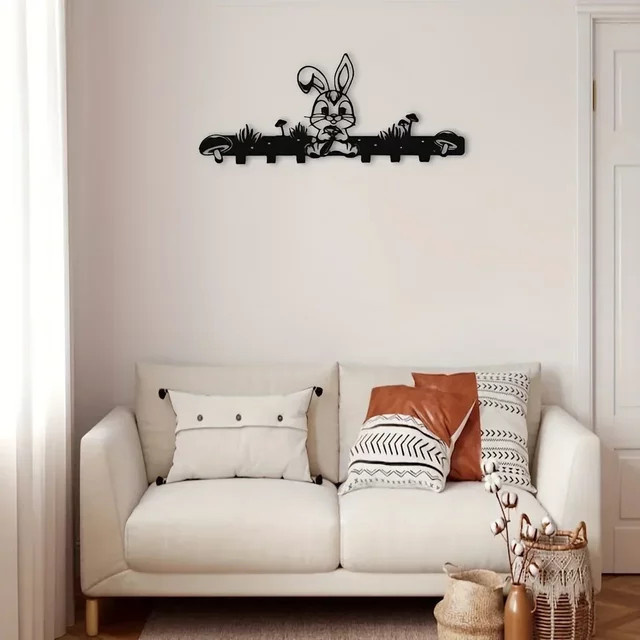 CIFBUY Wandhaken mit Hasen-Design und Regal aus Metall in Schwarz - Bild 1