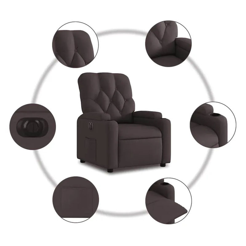 Vidaxl Elektrischer Relaxsessel in Braun mit Stoffbezug im klassischen Design - Bild 7