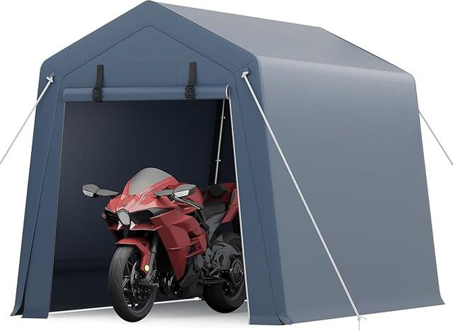 HiMISS Wasserdichte Outdoor-Lagerzeltplane mit Belüftungsfenstern und Giebeldach als Carport-Unterstand für Motorrad und Fahrrad - Bild 1