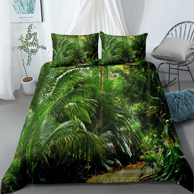 Binchi Outdoor Product Bettwäsche-Set Tropische Riesenblätter mit floralem Design in Grün, 3-teilig aus Mikrofaser, B/H: 150 x 200 cm - Bild 1