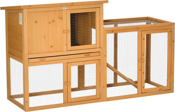 PawHut Kaninchenstall Kleintierstall aus Tannenholz mit Rampe und herausnehmbarer Bodenwanne, Farbe: Orange, B/T/H: 141 x 60 x 86 cm
