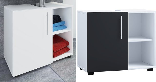VCM Holz Waschbeckenunterschrank Flandu III modernes Badezimmermöbel mit 1 Drehtür und 2 offenen Regalfächern, H x B x T: 51 x 60 x 30 cm - Bild 1