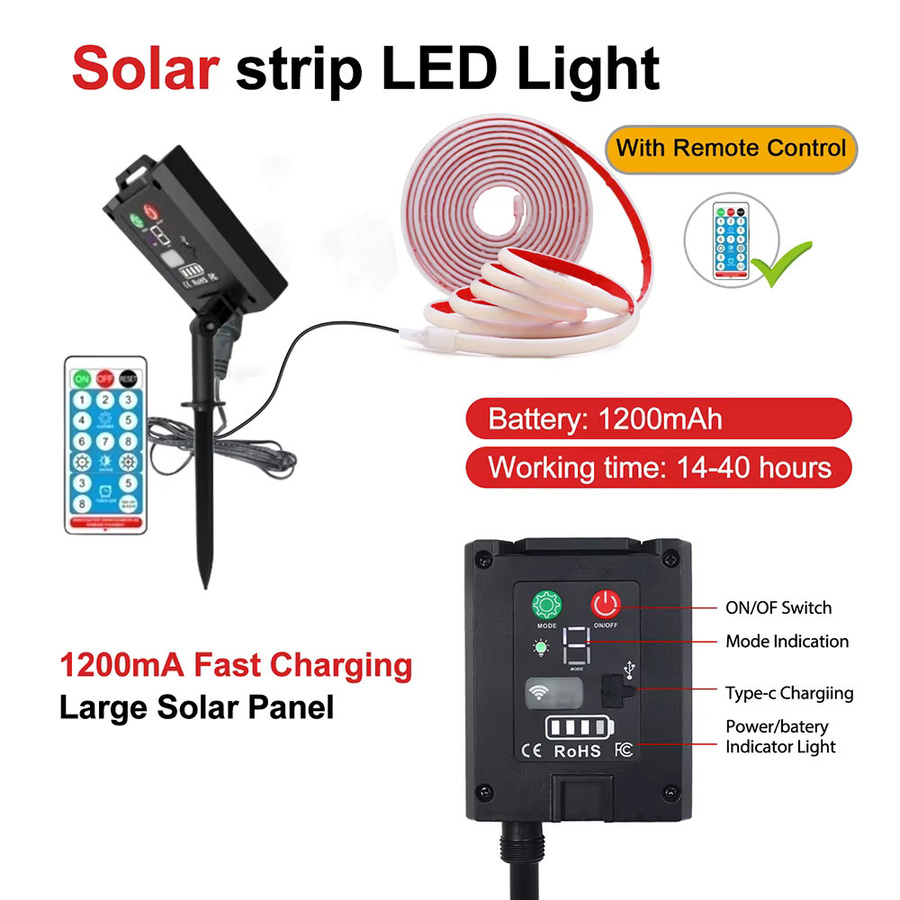 HEGEHE Solar COB LED-Streifen IP68 wasserdicht warmweiß 12 V 24 V - Bild 4