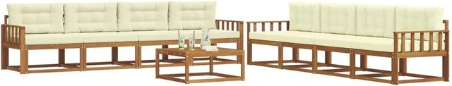 vidaXL Outdoor-Sofagarnitur L-Form aus Akazienholz mit 9-teiligem Set in Braun und Beige - Bild 1