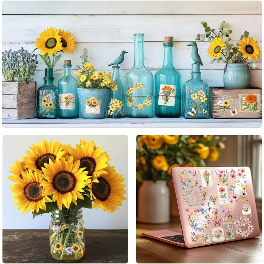 12 Blatt Transferpapier für Kunsthandwerk und Möbel mit 12 Vintage-Blumenmotiven in Multicolour aus Kunststoff - Bild 2