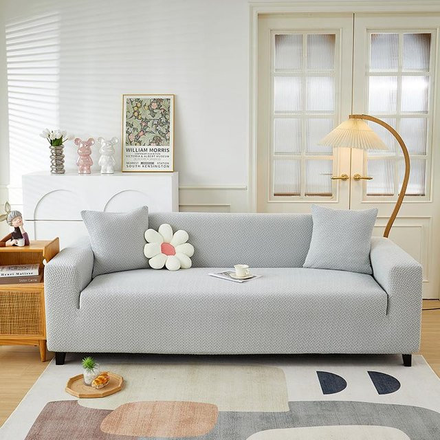 Elastischer Jacquard Sofabezug in Grau, rutschfester Stretch-Schutzbezug für dein Sofa - Bild 1