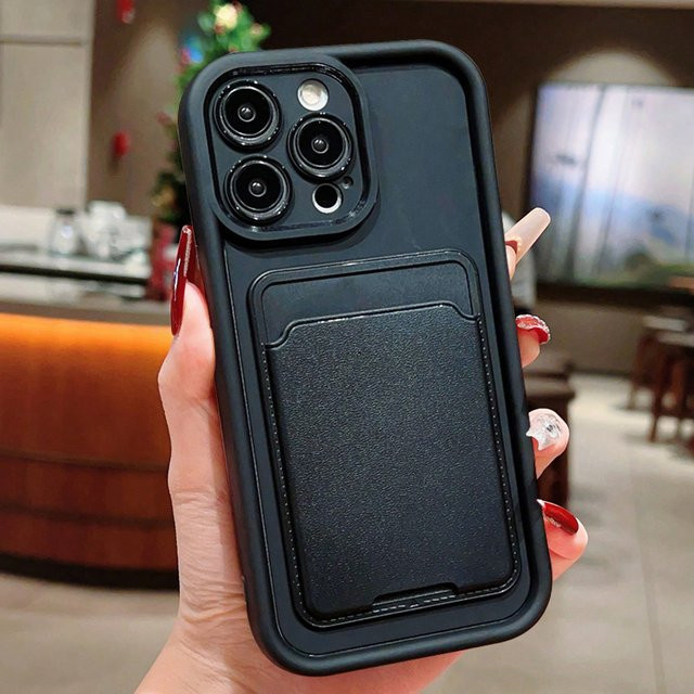 Stoßfeste Silikon-Handyhülle mit Karteneinsatz für Apple iPhone 11 bis 16 Pro Max, erhältlich in Schwarz oder Weiß - Bild 1