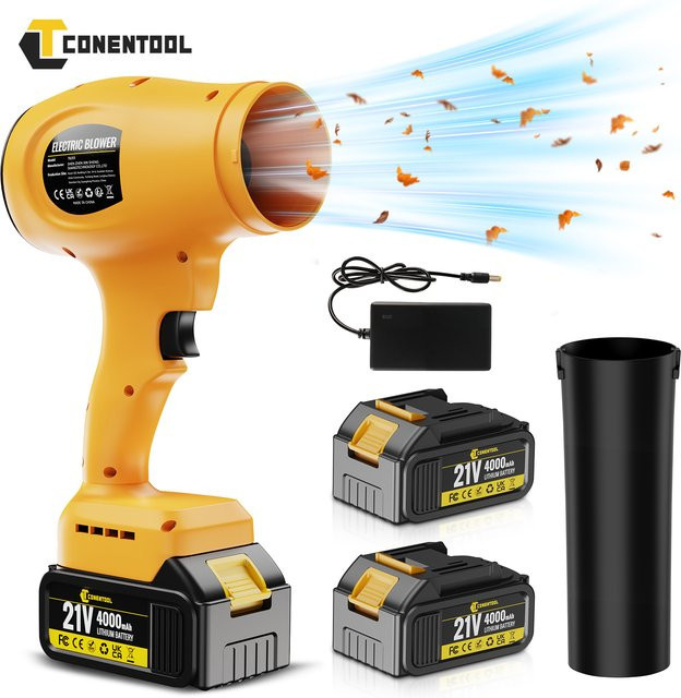 CONENTOOL Elektrisches Turbogebläse Gelb für Makita 18 V Akkus mit Verlängerungsrohr zur Reinigung von Laub, Schnee und Staub mit 350 m/s Luftgeschwindigkeit - Bild 1