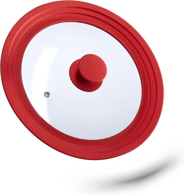 Relaxdays Topfdeckel aus Glas und Silikon mit Metallrand in Rot, Durchmesser: 22 cm bis 26 cm - Bild 1