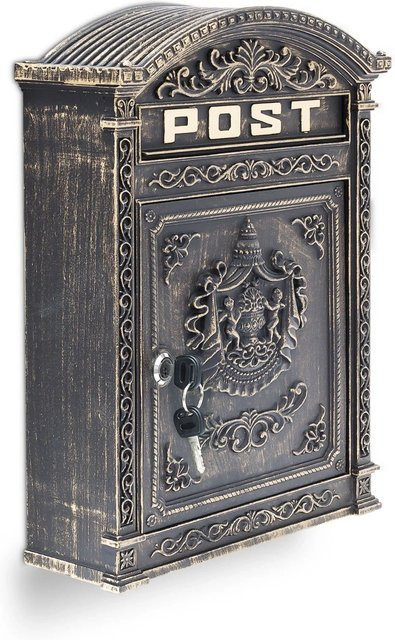 Relaxdays Wandbriefkasten aus Aluguss in Bronze, abschließbar, B/H/T: 44,5 x 31 x 9,5 cm - Bild 1