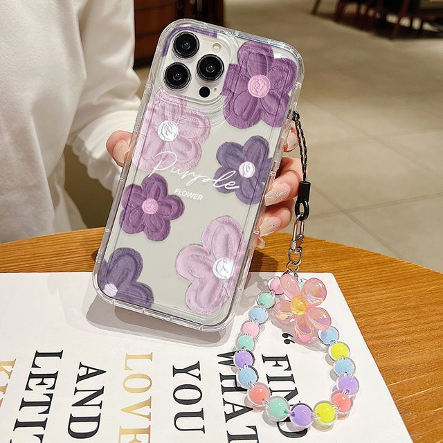 Kardeem Handyhülle mit Blumenmuster und Telefon-Armband-Kette in Lila für iPhone Modelle - Bild 1