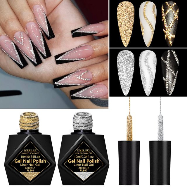 Four Lily Glitter Liner Gel Nagellack Set, Gold Silber, 2 x 10 ml - Bild 1