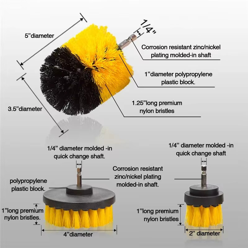 Untior Elektrisches Reinigungsbürsten-Set aus Kunststoff mit Nylonborsten in Weiß und Gelb für Teppich, Glas und Auto, 3er-Set - Bild 5