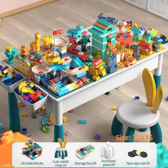 6-in-1 Mehrzweck Kinder Aktivitätstisch und Stuhl Set mit Aufbewahrung und Lernspielzeug für Kleinkinder in Mehrfarbig - Bild 1
