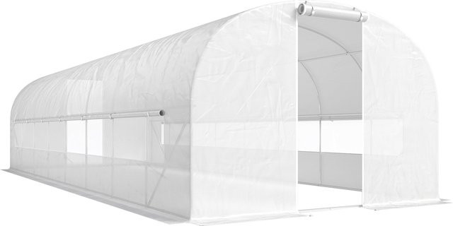 Outsunny Tunnel-Gewächshaus mit 24m² Fläche, weiß, B/T/H: 798 x 295 x 198 cm, mit verzinktem Stahlrahmen, Türen und Fenstern - Bild 1