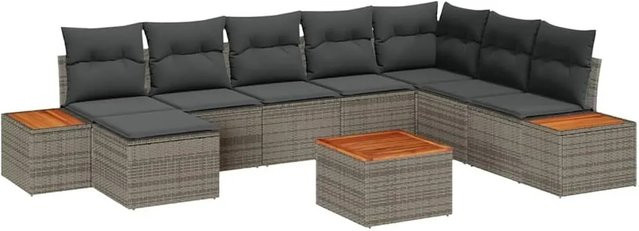vidaXL Gartensofa-Set aus Polyrattan mit 9 Kissen und integriertem Stauraum in Grau - Bild 1
