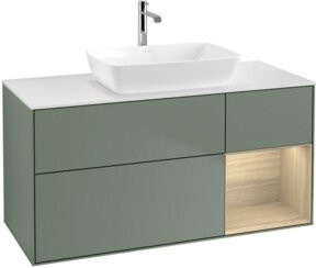V&B Waschtischunterschrank Finion in Weiß lackiert mit Eichenholz-Regal, Breite: 120 cm, Tiefe: 50,1 cm, Höhe: 50,1 cm - Bild 1