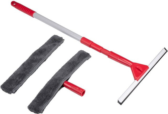 Dirt Devil Fensterreinigungs-Set mit Teleskopstange, Schaber und nachfüllbarem Kopf in Rot, Schwarz und Silber - Bild 1