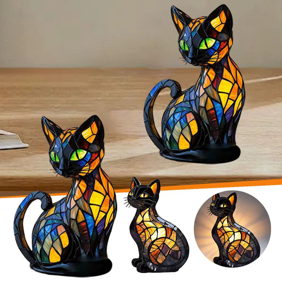 Exotisches Katzen-Nachtlicht aus Glas mit buntem RGB-LED-Licht in Schwarz für Wohnzimmer und Schlafzimmer - Bild 3