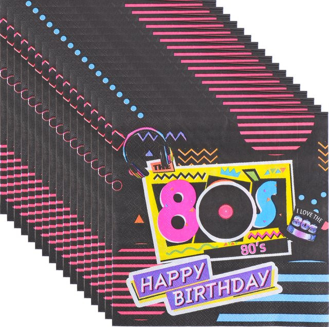 Vintage 80er Cocktail-Servietten mit Neon-Streifen in Multicolour aus Papier für deine Retro Disco Party Tischdekoration - Bild 1