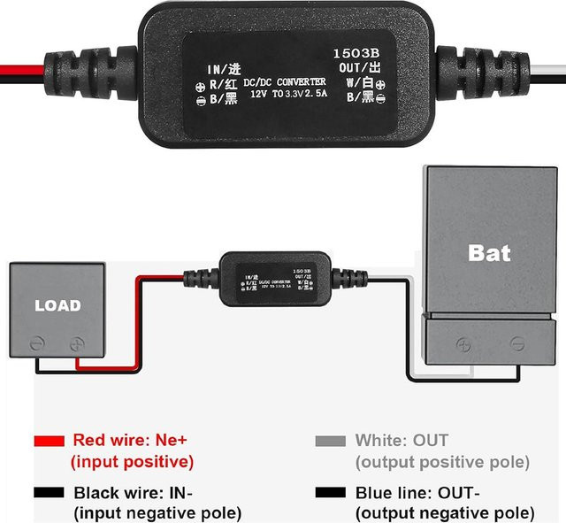 VIBRATITE Wasserdichter DC-DC-Abwärtswandler Spannungsregler Konverter 12 V zu 3,3 V 2,5 A in Schwarz - Bild 1