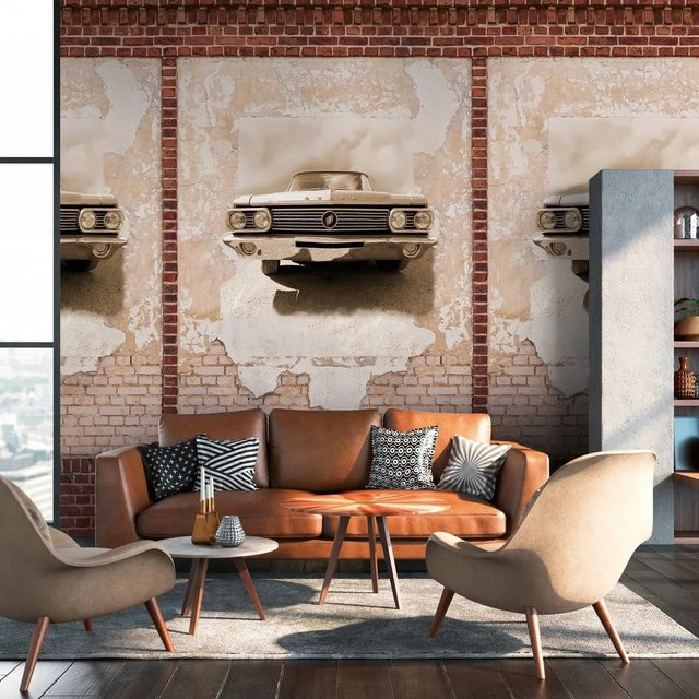 PROFHOME Fototapete Ziegelstein Optik in Braun Beige Rot Creme, Mural im Industrial Design, Breite: 159 cm, Höhe: 280 cm - Bild 1