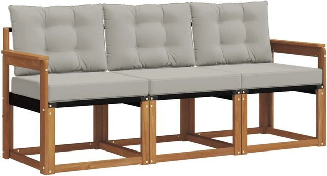 vidaXL Outdoor-Sofagarnitur 3-teilig aus Akazienholz und Textilene in Beige und Grau mit Kissen und Armlehnen - Bild 1