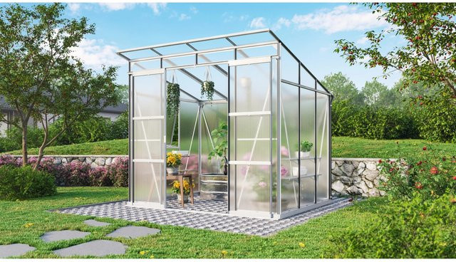 Vitavia Gewächshaus Playa 5900 mit Pultdach aus eloxiertem Aluminium und Polycarbonat in Transparent inklusive Fundament und Regenrinnen, 5,9 m² - Bild 1