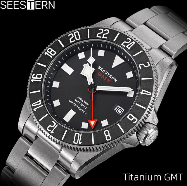 SEESTERN Armbanduhr Titan, Automatik, GMT, Saphirglas, Schwarz, Herren - Bild 1