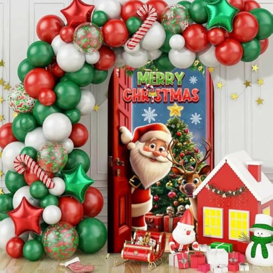 VIKAMA Weihnachts-Bogen Hintergrund Abdeckung aus Spandex in Rot für runde Wanddekorationen und Weihnachtsfeiern - Bild 3