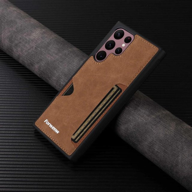 Retro Leder Handyhülle als Brieftasche mit Kartenhalter für Samsung Galaxy S21 S22 S23 S24 S25 Ultra Plus und A-Serie in Braun - Bild 1