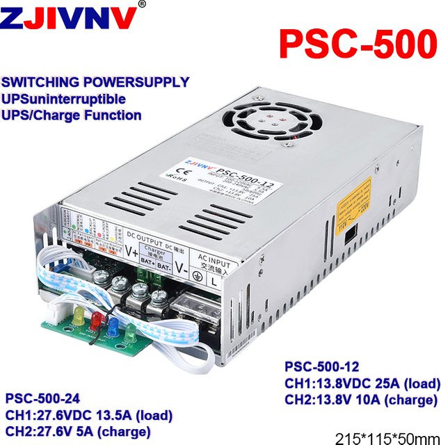 ZJIVNV Kompakte USV Unterbrechungsfreie Schaltnetzteil PSC-500 in Silber für 13,8 V/27,6 V Blei-Säure-Batterien mit 500 W und 10 A/5 A Ladestrom - Bild 1