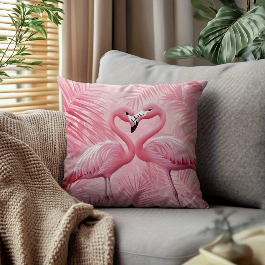 VIKAMA Kissenbezüge mit Flamingo- und tropischem Blattmuster in Pink, quadratisch, 45 x 45 cm - Bild 2
