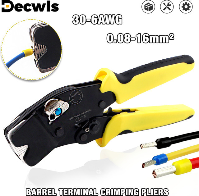 Professionelle Ratschen-Crimpzange für Hohlstecker, AWG 30–6 (0,08–16 mm²), manuelles Kabel-Crimpwerkzeug für Steckerlängen von 0–25 mm - Bild 1