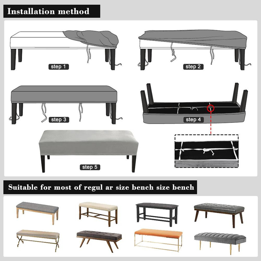 YZFZP Stretch-Essbankbezug aus Polyester, rechteckiger Sitzschutz für Essbank oder Klavierhocker, rutschfest und waschbar, Mehrfarbig, Breite: 112 cm bis 150 cm - Bild 3