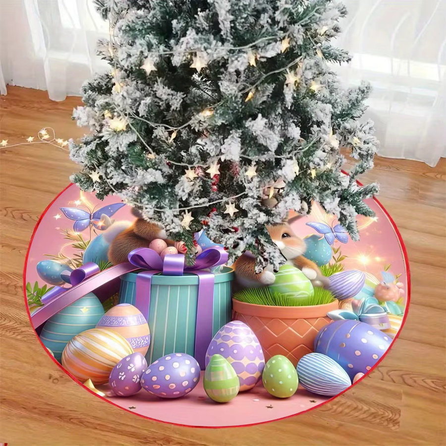 VIKAMA Weihnachtsbaumrock in Rosa mit glitzerndem Osterhase und Ei-Design für Kinderzimmer - Bild 5