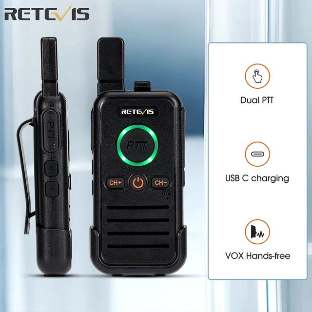 Retevis RB645 Walkie Talkie PMR446 mit Dual PTT und USB-C Anschluss in Schwarz - Bild 1