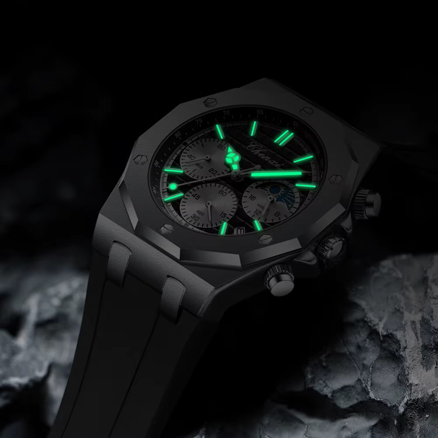 CHENXI Chronograph, Quarz, Edelstahl, Bicolor, Silikonarmband, Herren - Bild 5