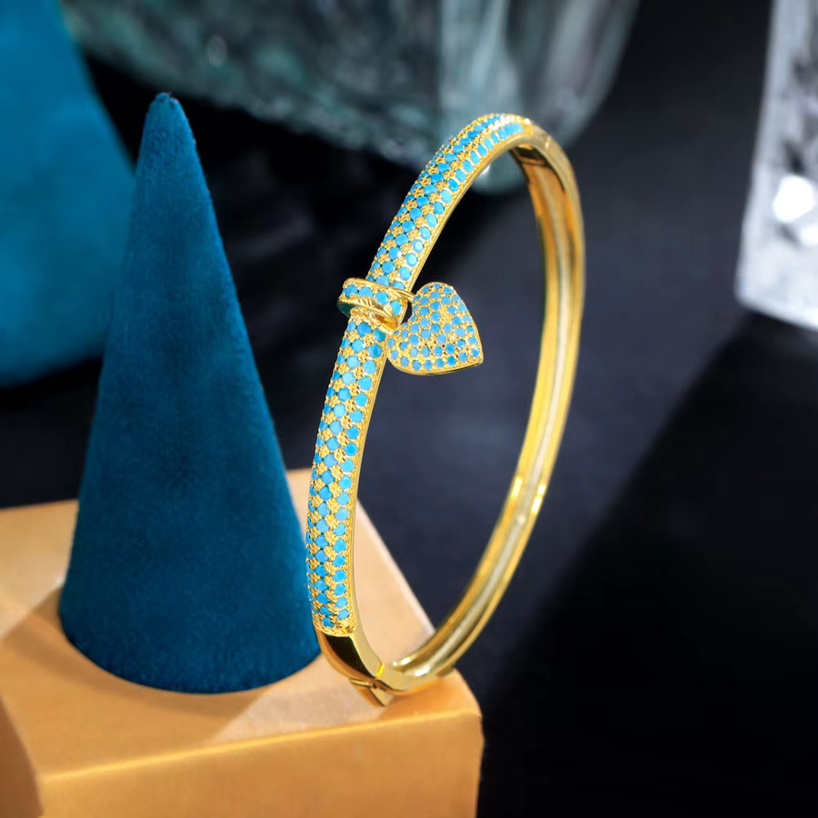 ThreeGraces Jewelry Armreif, Gold, hellblaue Zirkonia, Herz, Damen - Bild 4