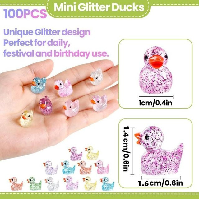 100 Stück Glitzer Enten aus Harz in Beige und Multicolour von Linyi Toy - Bild 1