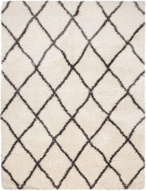 Hochflor-Teppich Mahara in Beige mit Gittermuster, modern und fußbodenheizungsgeeignet, Breite: 60 cm, Länge: 90 cm - Bild 1