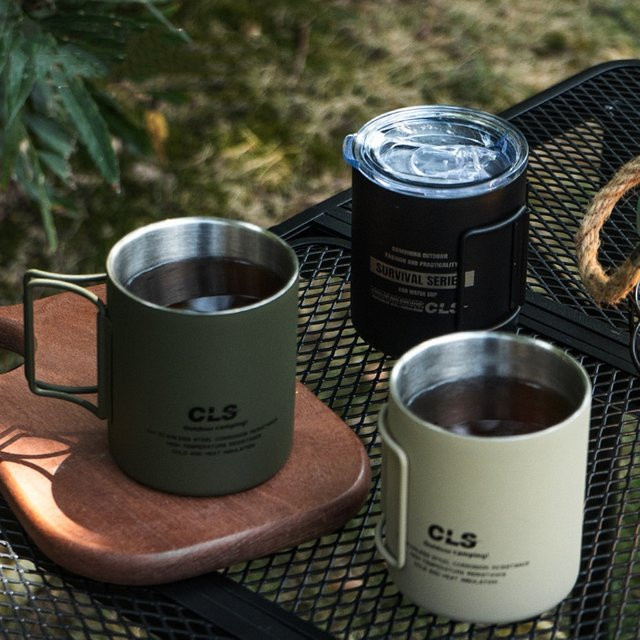 BOOMCOOL Doppelwandiger Edelstahl Becher aus 304 Edelstahl in Beige für Kaffee und Tee beim Camping und Outdoor - Bild 1